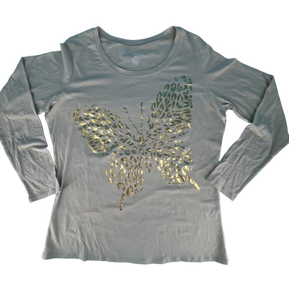 Dots Gold Butterfly Beige Long Sleeve Crew Neck 95% Cotton Plus Size 2X Beige - Picture 7 of 15